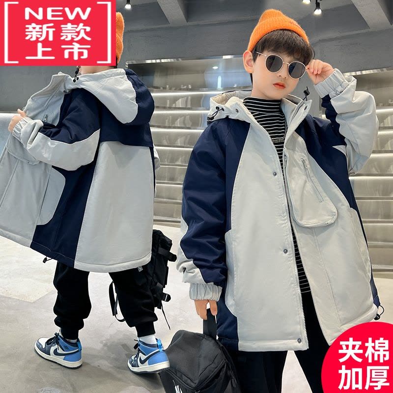 可莉允男童秋装夹棉加厚风衣外套2022新款中大童儿童洋气冬季中长款棉服图片