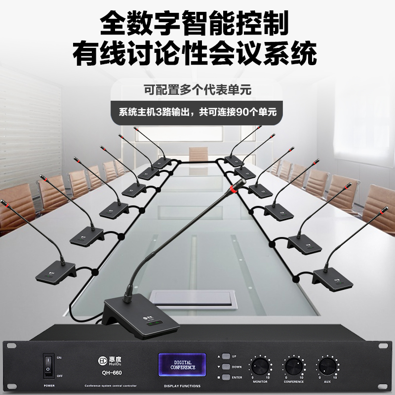 惠度(HuiDu)QH-660S专业有线手拉手会议麦克风工程会议话筒多功能会议室桌面鹅颈话筒一拖十二高清大图