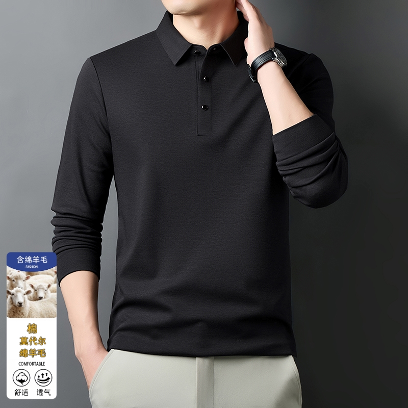 正品冬季男士100%绵羊毛翻领中年商务休闲加厚保暖打底衫100%羊毛衫男秋冬新款翻领加厚毛衣中年爸爸装羊绒打底衫 黑色 190
