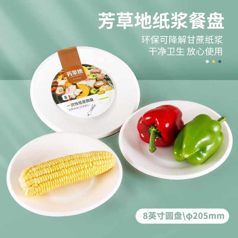 芳草地一次性盘子20.5cm*40只户外烧烤水果纸盘纸碟高清大图