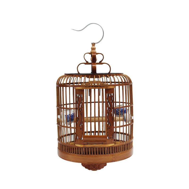 鸟笼竹制画眉鸟笼全套刻精品手工八哥鸟专用生头大号鹩哥鸟笼子 36空笼加升级土豪配件配花椒打台