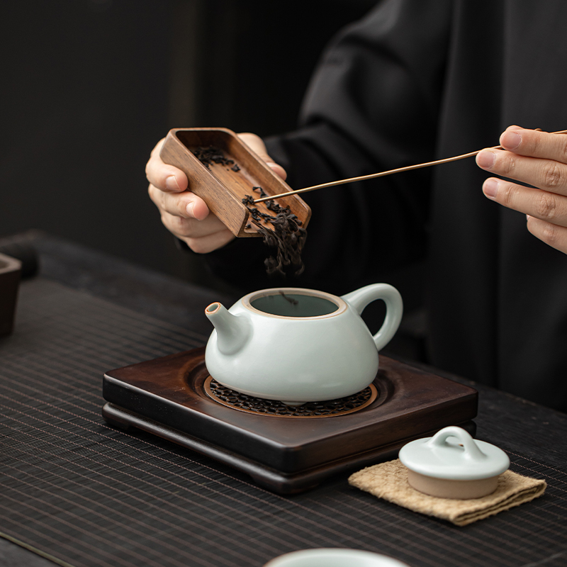 苏氏陶瓷(SUSHI CERAMICS)汝窑开片石瓢壶功夫茶具可养金线带礼盒装