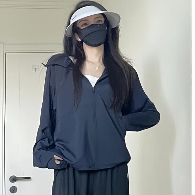 运动显瘦冰丝夏季防晒衣女户外轻薄款外套防紫外线透气凉感防晒服 Q99黑色 XL