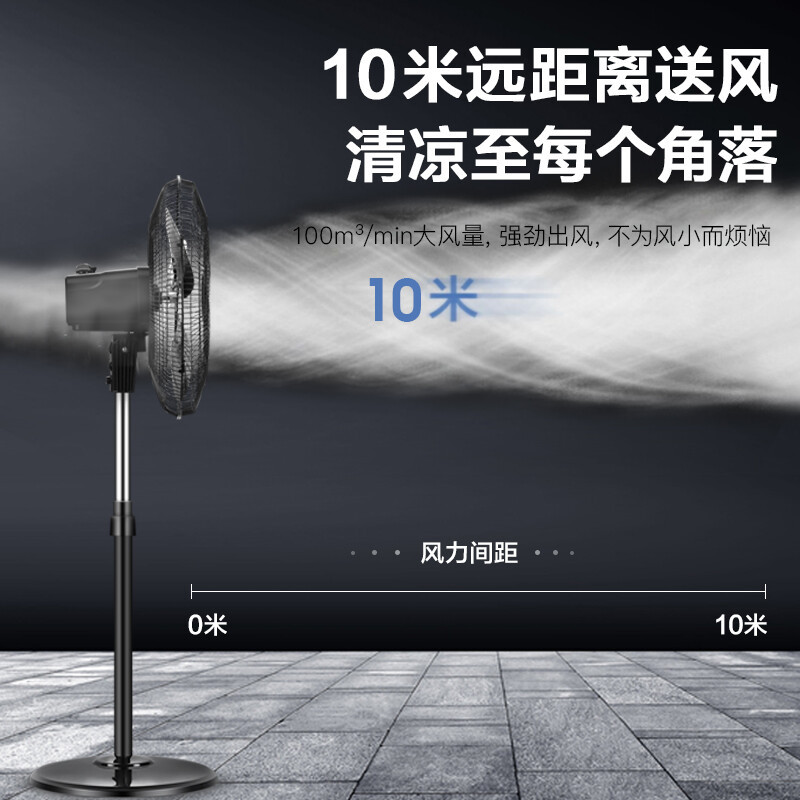 美的(Midea)工业电风扇FES45-20A家用落地扇强力大风大功率金属风扇 铜芯电机 强劲大风 四挡风速 升降调节