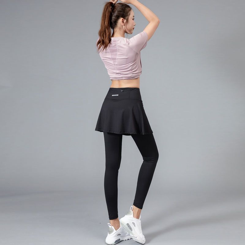 半身裙女拉链兜高腰运动短裙裤九分打底裤一体羽毛球裙子跑步健身