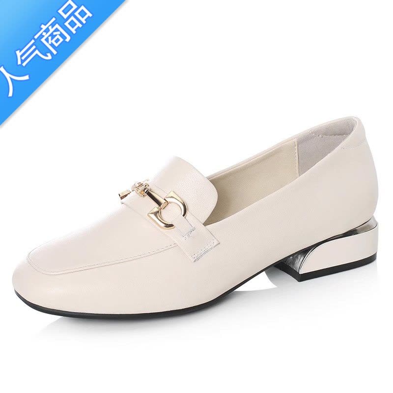 SUNTEK春秋季单鞋女软底平底粗跟2023新款低跟英伦风皮鞋乐福鞋大码图片