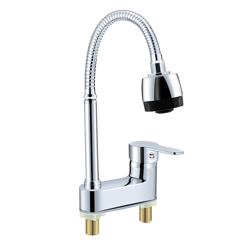 闪电客铜卫生间洗脸盆双孔水龙头冷热水二合一头洗手盆面盆洗脸池龙头