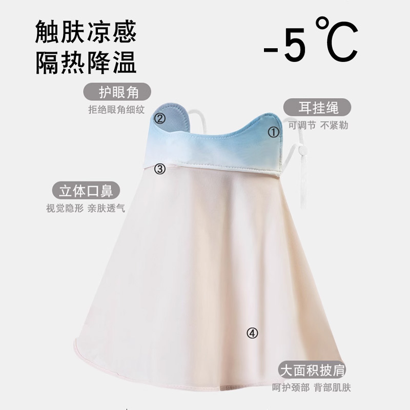 Bonnie&Toni夏季防晒渐变面罩女防紫外线面纱户外骑行开车护颈遮阳全遮脸冰丝防嗮丝巾