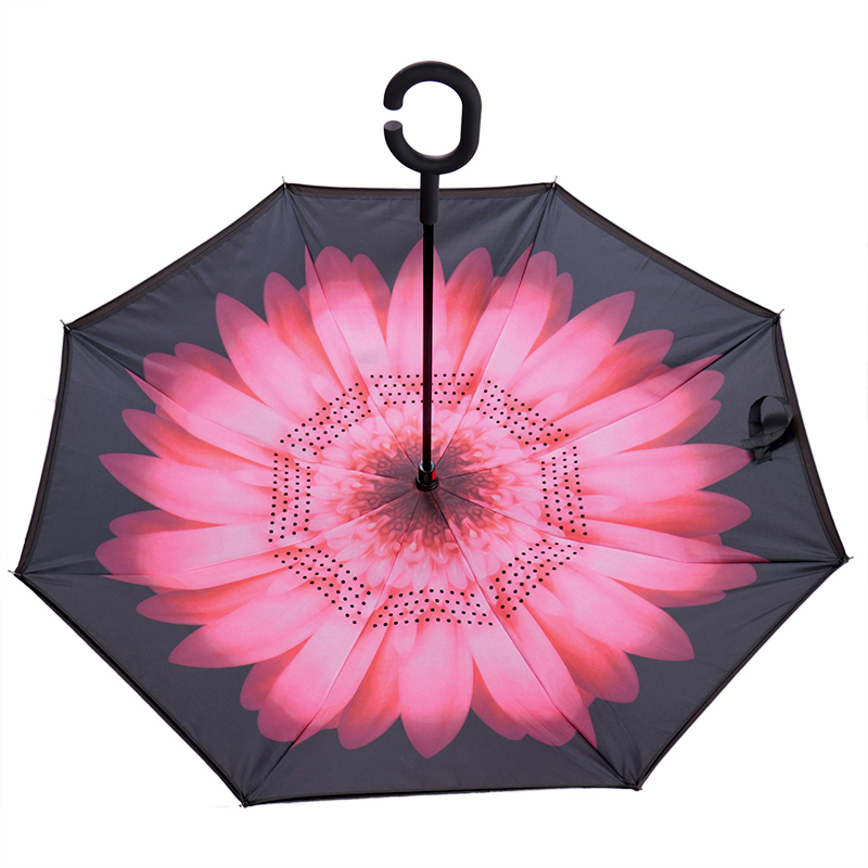 娇夏 双层免持式长柄直杆车载反向伞晴雨伞 粉红色 JX18003E