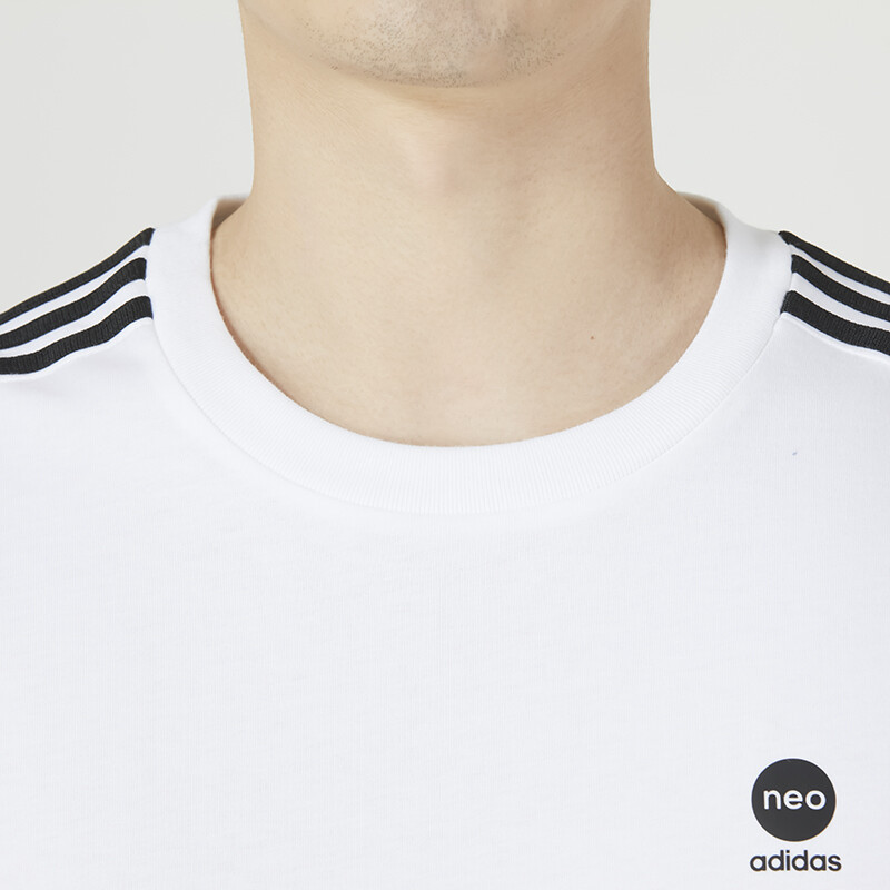 阿迪达斯(Adidas)NEO短袖男装套头衫夏季款运动服透气时尚潮流三条纹圆领上衣T恤衫