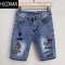 HLCOMAN欧洲站牛仔短裤男士夏季潮牌印花刺绣五分裤潮流修身休闲弹力中裤