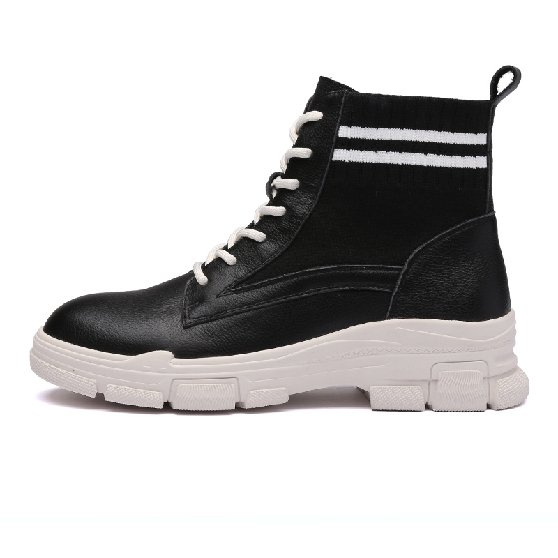 红蜻蜓休闲鞋女春秋高帮系带女鞋学生时尚低筒短靴厚底显高休闲运动皮鞋女靴子高清大图