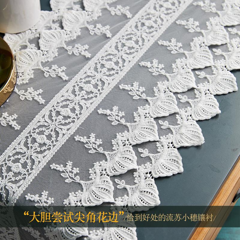 美帮汇白芷蕾丝桌旗尖角美式电视柜盖巾欧式餐桌布艺色长条 白芷丁香/3天发货 36*180cm高清大图