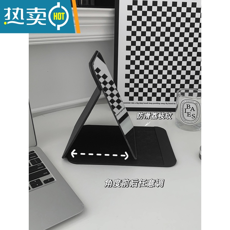 敬平ins风折叠小镜子化妆镜学生宿舍简约梳妆镜台式桌面可立家用便携 小号黑色化妆镜便携式用镜高清大图