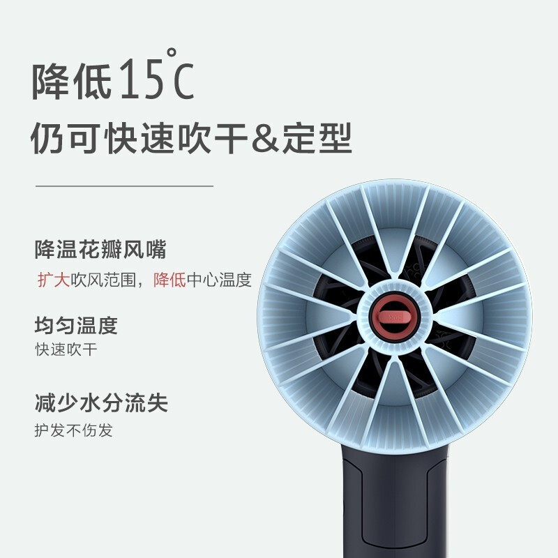 飞利浦(PHILIPS)小花筒吹风机电吹风57°C低温速干 负离子养发 性价比优选 速干可折叠 BHD315/05 黑蓝