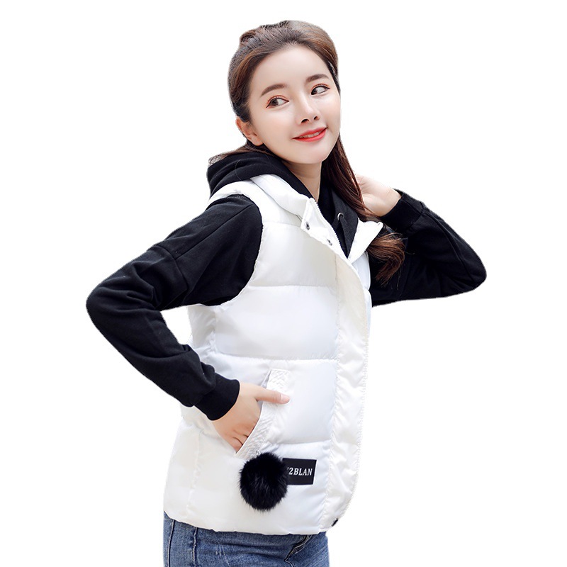 棉马甲女毛球短款韩版秋冬羽绒棉服坎肩背心面包服外套女马甲高清大图