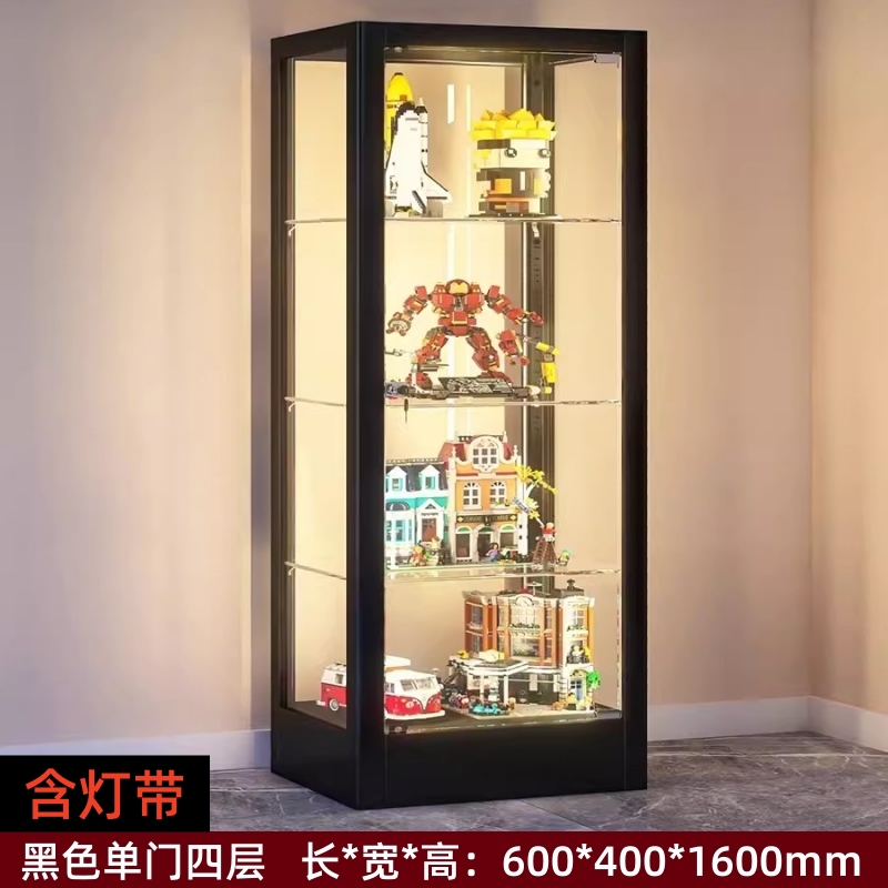 戴劲 透明展柜手办展示柜带灯玻璃柜模型陈列柜单门四层600*400*1600mm高清大图