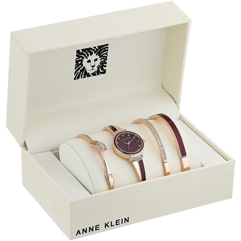 Anne Klein女士玫瑰金奢美石英腕表套装防水休闲时尚手链手表