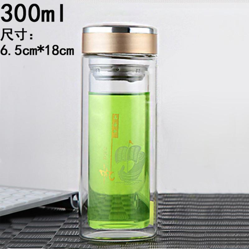 双层玻璃杯家用带把水杯办公茶杯男女士带手柄水杯子耐高温泡茶杯300