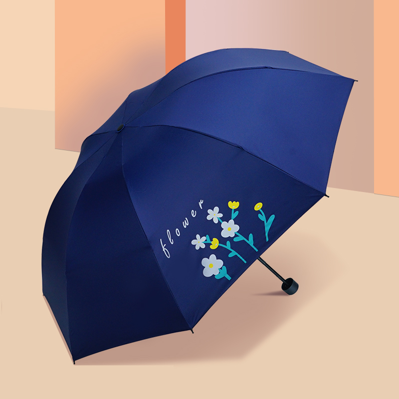 红叶三折文艺小花伞 折叠雨伞黑胶晴雨两用女士太阳伞防晒防紫外线遮阳伞加固伞 颜色随机-3631高清大图