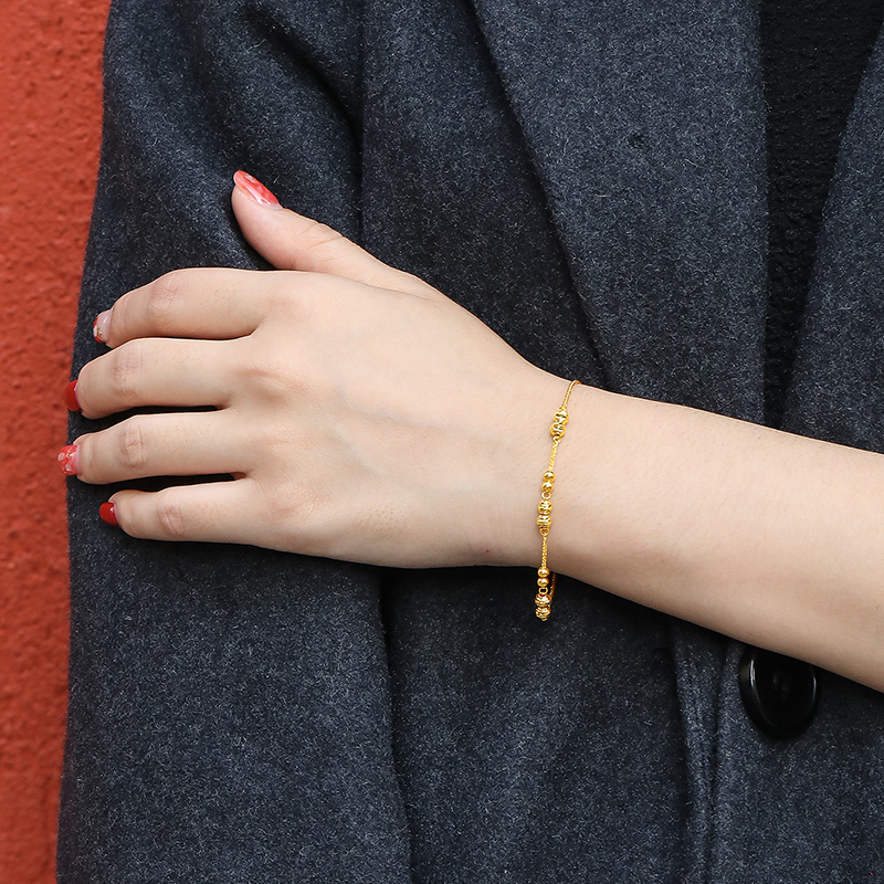 梦金园黄金手链经典圆珠手饰可调节女款黄金饰品首饰