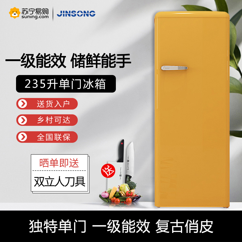 金松 BC-235R 235升【卡普黄】复古时尚冰箱 冷藏一体 一级能效 网红彩色 家用租房 节能省电 静音低噪高清大图