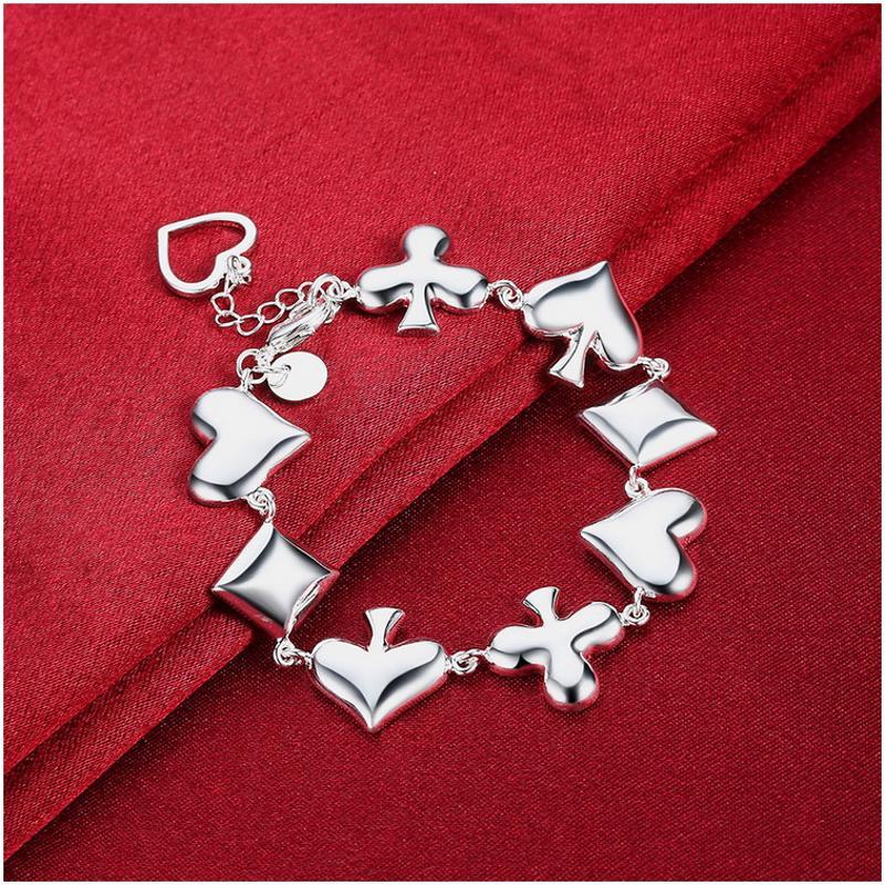 H496 Women Silver Bracelet女生饰品扑克花色趣味手链镀纯银复古送女朋友七夕情人节礼物