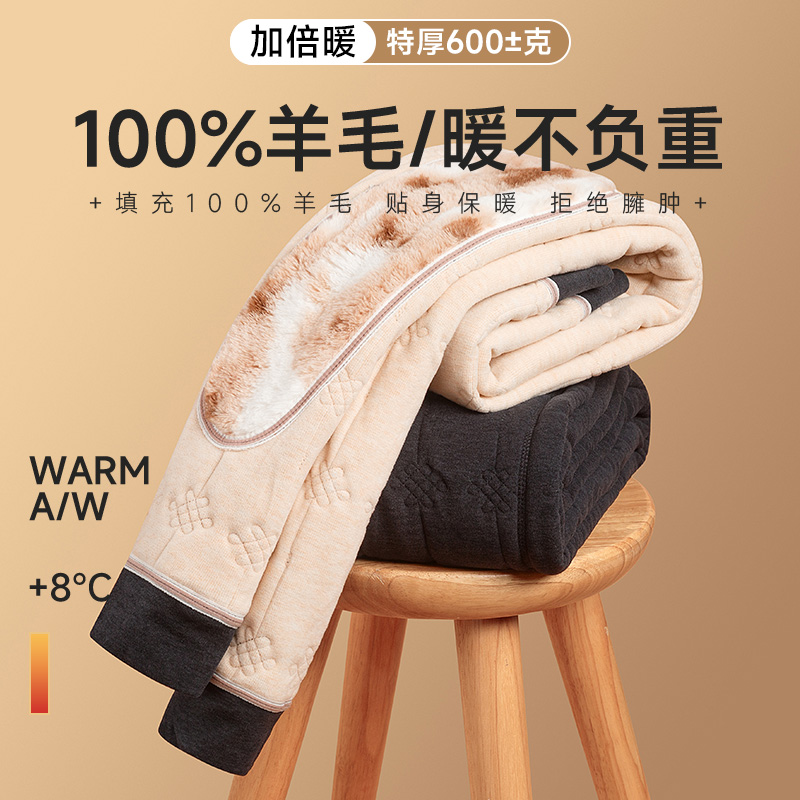 羊毛蚕丝保暖睡衣女士套装加绒加厚家居服秋衣秋裤貂绒中老年内年高清大图