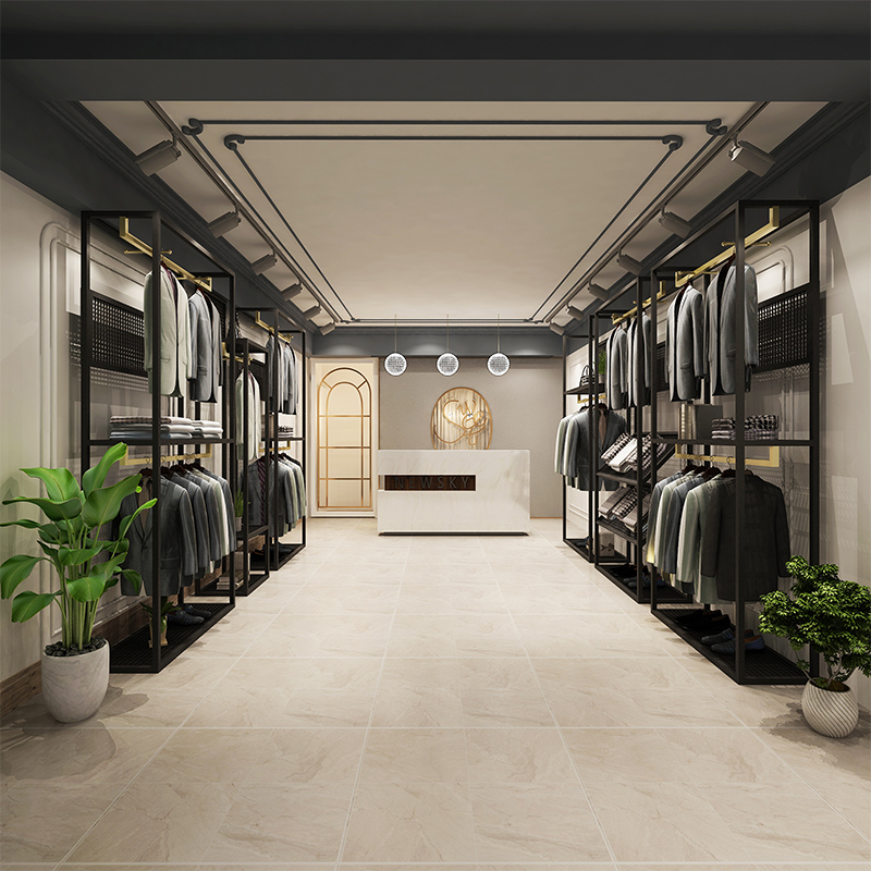 男装服装店衣架展示架落地式男装货架陈列挂衣服架子金色挂衣架晾晒架 三维工匠 H031长120*高240CM高清大图