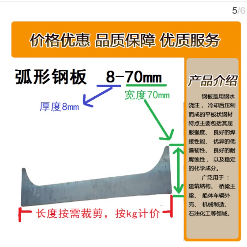 路轶森 弧形钢板 8*70mm kg高清大图