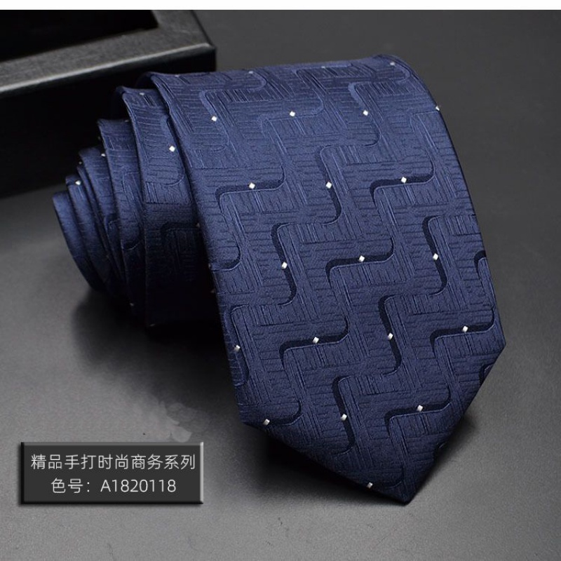 公务员面试领带男款手打高档正装商务暗红色藏蓝条纹新郎结婚爸爸 蓝色水波纹118