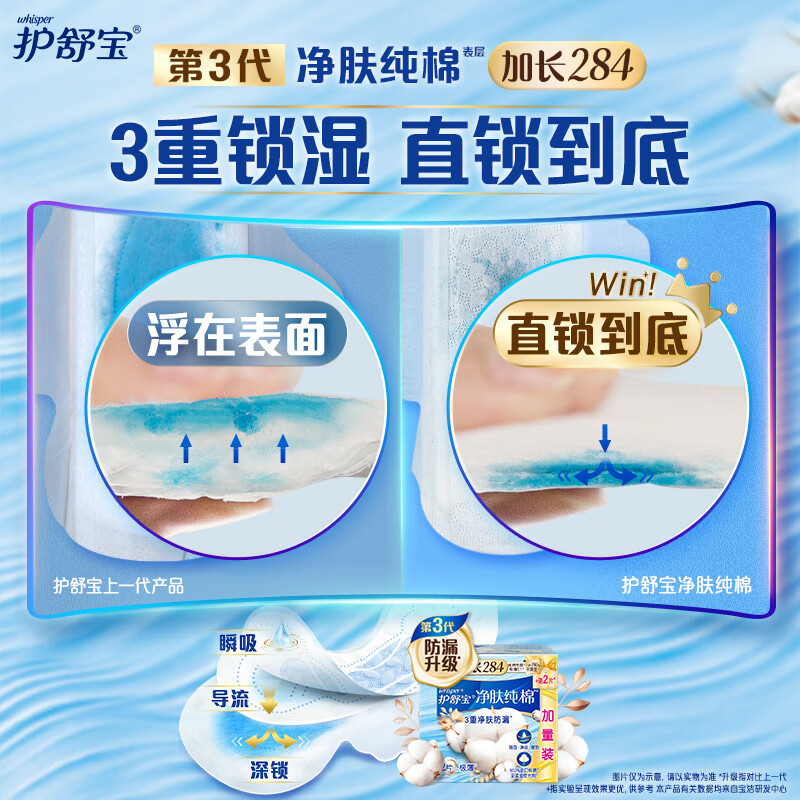 护舒宝 净肤纯棉卫生巾 284mm*12片 超薄姨妈巾高清大图