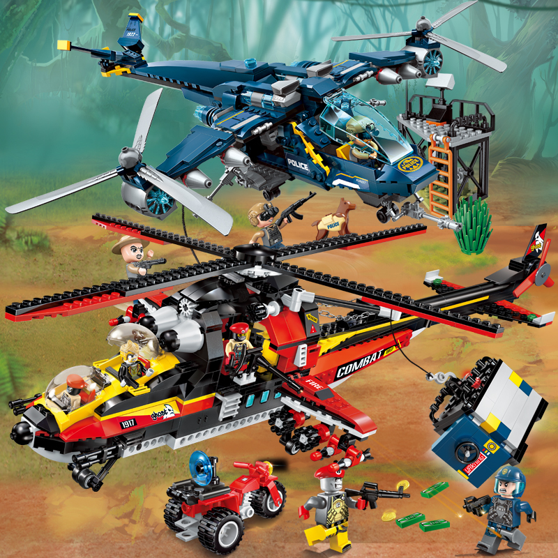 启蒙拼装积木森林警察系列飞行总局拯救大熊猫移动堡垒盗猎猛虎飞行