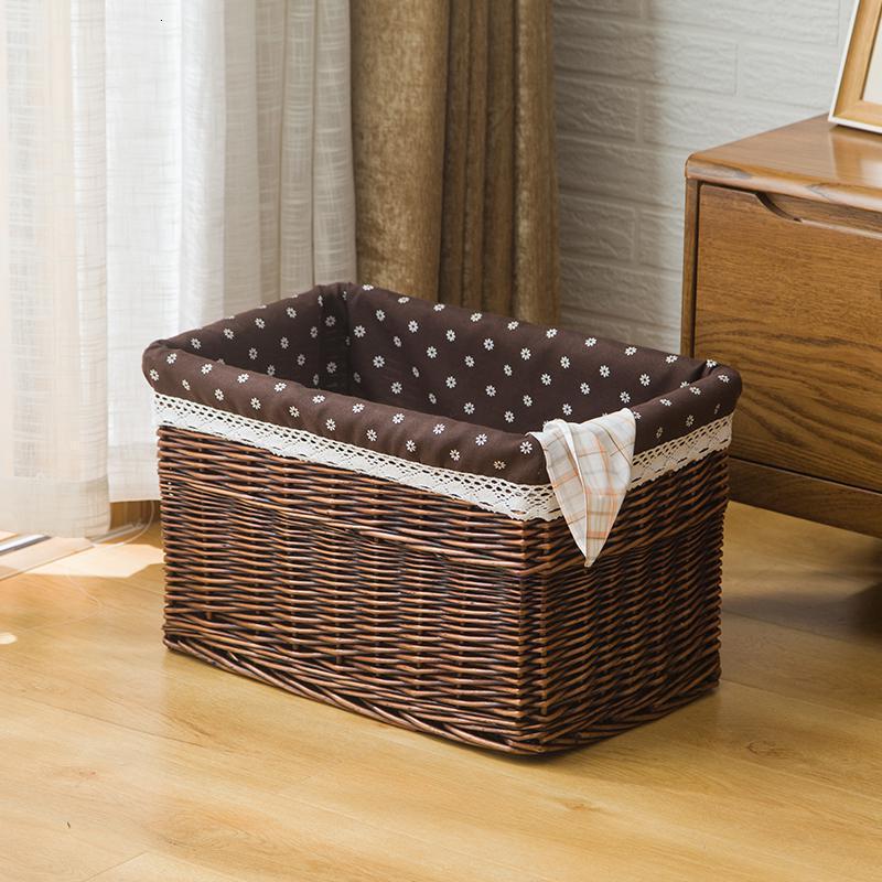 家柏饰(CORATED)大号柳编藤编收纳筐收纳箱藤编筐收纳篮储物篮箱整理箱藤编 无盖咖啡色+深咖布大号