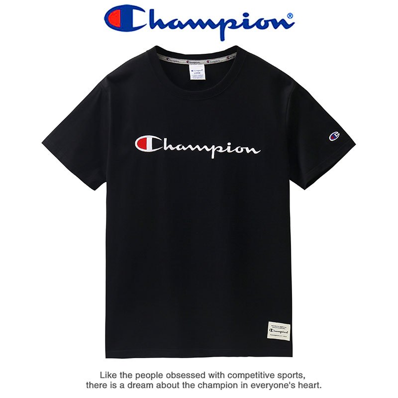 Champion 潮牌冠军男女士圆领短袖运动T恤女宽松圆领刺绣情侣时尚百搭短T男