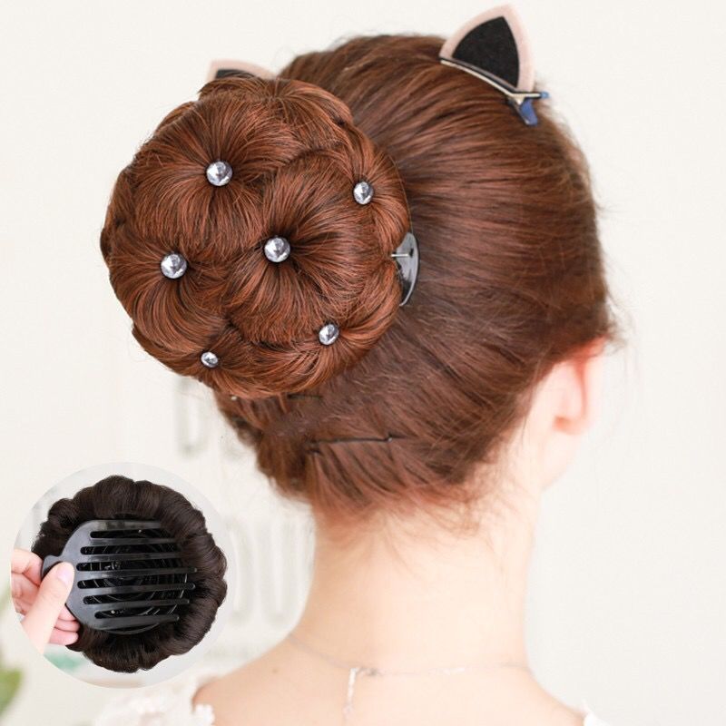 盘头花苞九朵花假发女盘发神器超显气质扎头花头饰品发圈假发圈深棕色