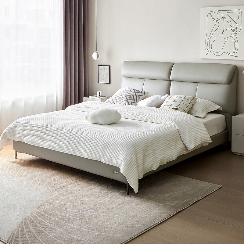 现代简约皮艺床头层黄牛皮软靠皮床六斗柜卧室套装116017TZ高清大图