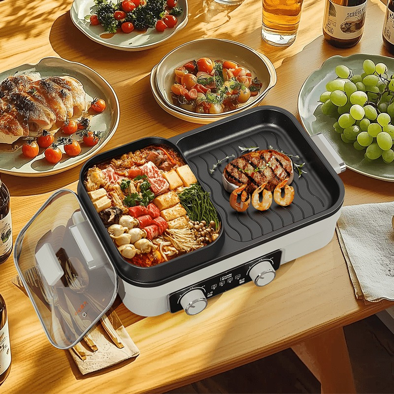 康宁(Corelle Brands)烤涮一体两用锅家用电烧烤炉火锅烤肉一体(1.8L火锅)CB-DQ004-TG/KZ!