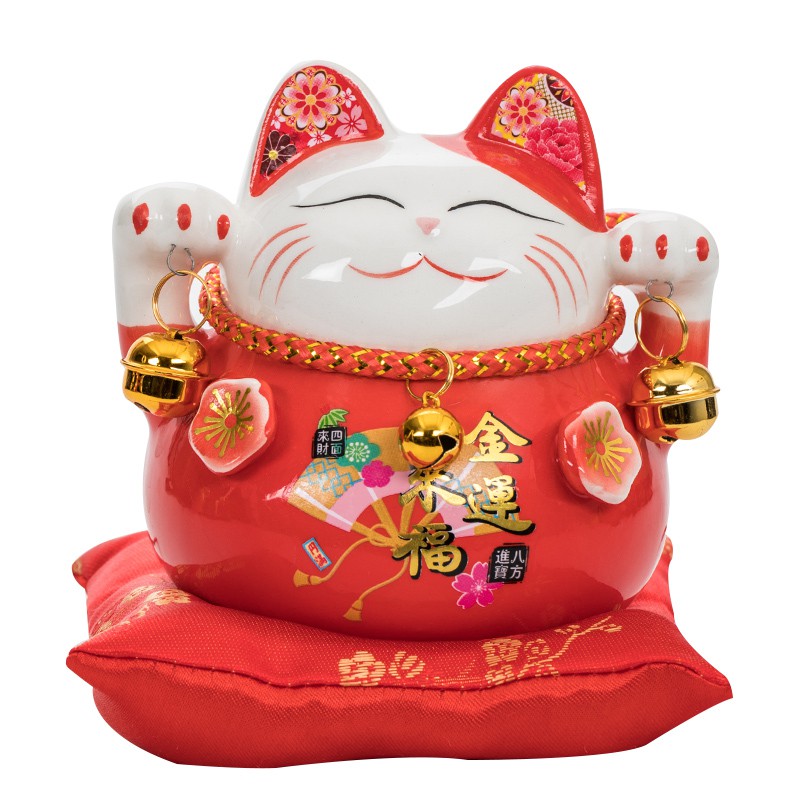 猫储摆件小号发财猫陶瓷家居储蓄罐存钱罐店铺开业创意礼品 三维工匠 6.5寸心心相印猫高清大图