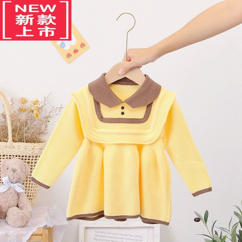 可莉允女童毛衣裙2022秋新款洋气宝宝翻领多色公主裙小香风针织套头裙衫图片