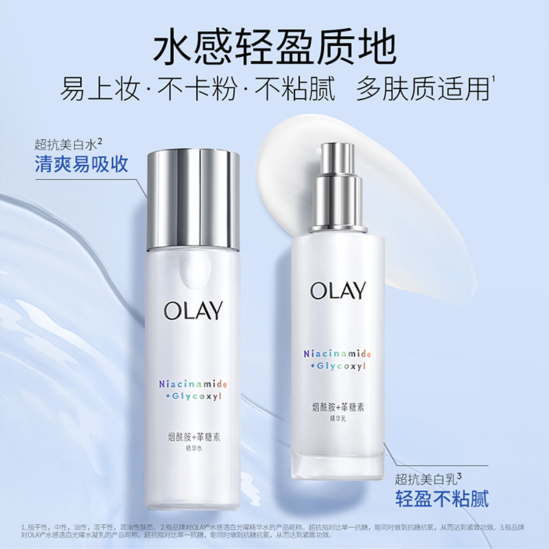 OLAY玉兰油抗糖美白水乳套装烟酰胺革糖素提亮补水保湿护肤化妆品正品水感透白精华水150ml+水凝乳100ml高清大图