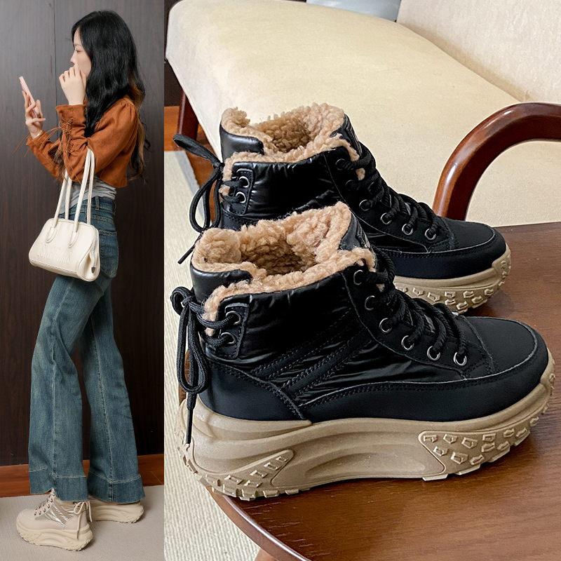 加绒高帮雪地靴女冬季新款学生ins韩版保暖休闲鞋棉鞋