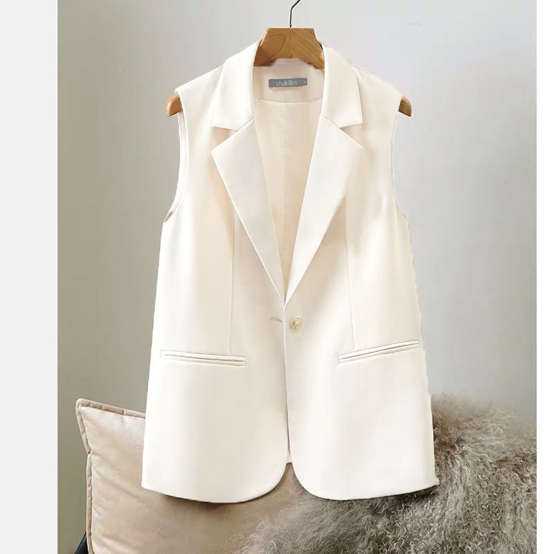 西装马甲女新款春秋休闲无袖短款白色外穿百搭坎肩无袖背心马夹女白色