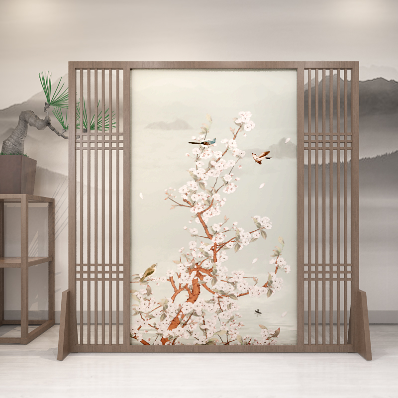 中式屏风隔断墙客厅玄关办公室酒店茶室装饰遮挡实木格栅定制座屏 C3胡桃木180*180CM 整装高清大图