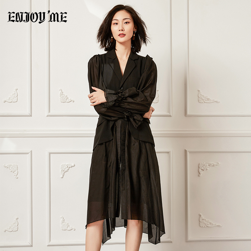 ENJOY’ME长外套20女装春季新品镂空后领花苞袖系带
