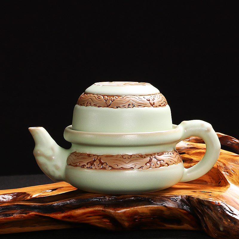 尚帝（shangdi）旅行茶具陶瓷功夫仿汝瓷快客杯开片茶杯茶壶便携一壶一杯茶具套装 粉青汝窑纳福快客杯