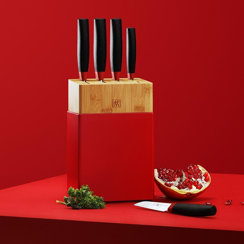 双立人ZW-K308/54380-006-722具6件套(红黑) 中片刀,多用刀,砍刀,精工刀,蔬果刀,刀架