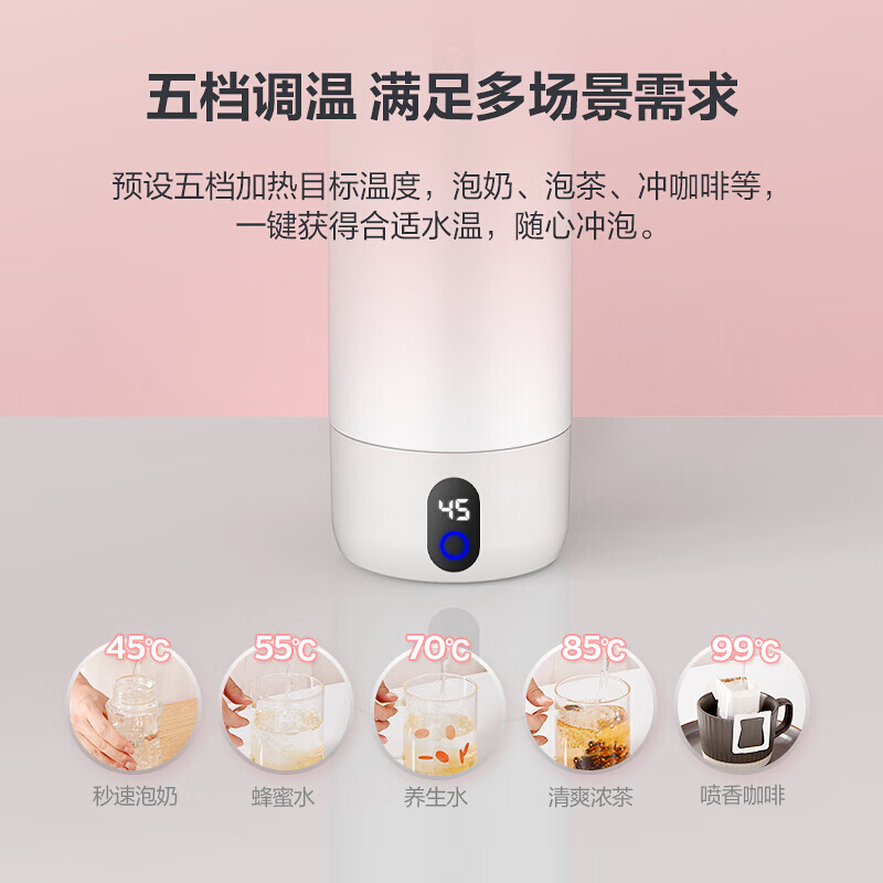 飞利浦(PHILIPS) 保温杯316不锈钢内胆烧水杯5档调温智能触屏选温便携保温水杯子 烧水杯400ml粉色高清大图