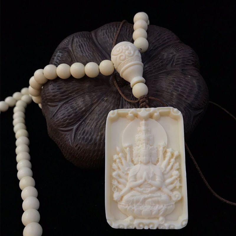 象牙果雕刻千手观音吊坠属鼠菩萨男士项链霸气潮男饰品挂件绳子吊坠