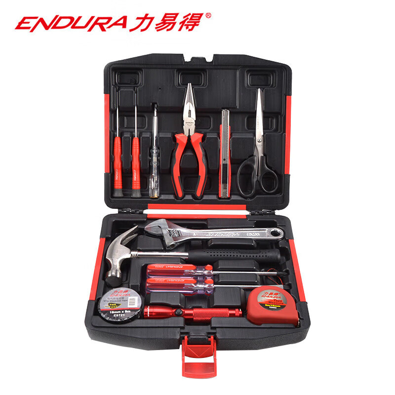 力易得(ENDURA)E1107 13件家用工具组套 多功能五金工具箱手动维修电工木工工具组套 1套